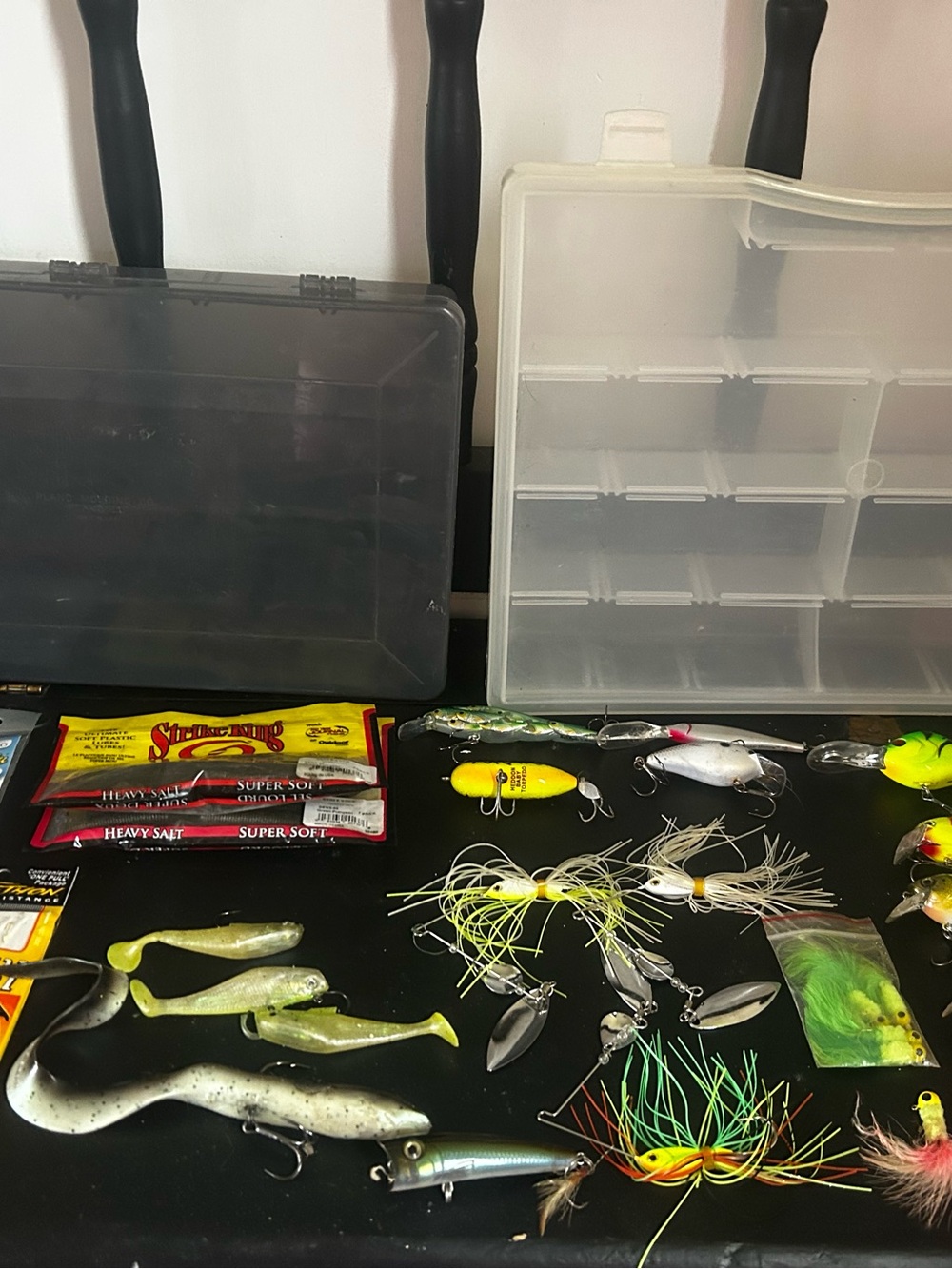 Large Assorted Fishing Lures & Tackle Set - Yellow, Green, White, Silver